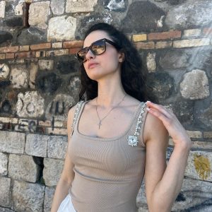 Canotta costine con strass