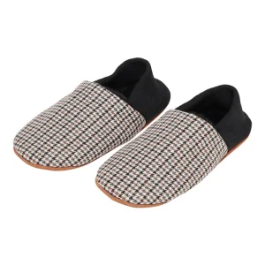 Chaussons cuir et laine - Carreaux