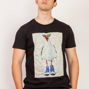 T-shirt uomo con gabbiano nera