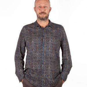 Camicia Uomo in Cotone con Stampa Blu e Cioccolato – Made in Italy