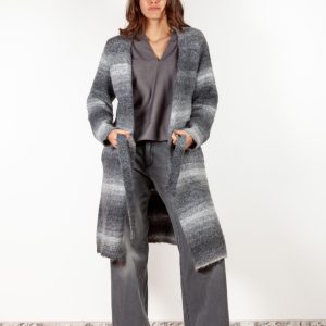 Cardigan lungo donna in misto lana grigio – Made in Italy – casual chic