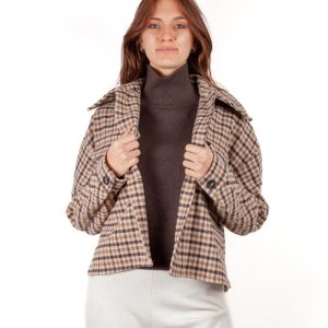 Giacca stile camicia scozzese marrone e beige