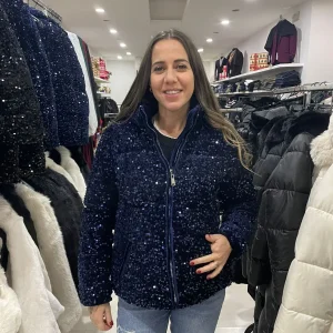 piumino velluto con paillettes