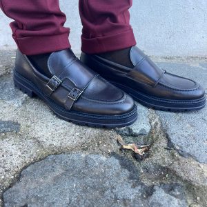 Mocassino doppia fibbia fondo vibram in vera pelle made in italy