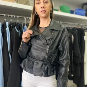 Giubbottino donna eco pelle zip con cintura